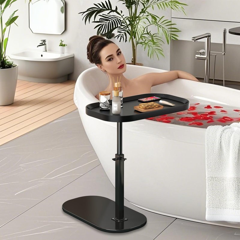 YunMeoCool Adjustable Height C Shaped Side Table, Couch Tables That Slide Under, C Side Table Raised Edge, 360°Swivel C Shaped End Table, Small Coffee C Table, End Table for Sofa/Bed/Bathtub