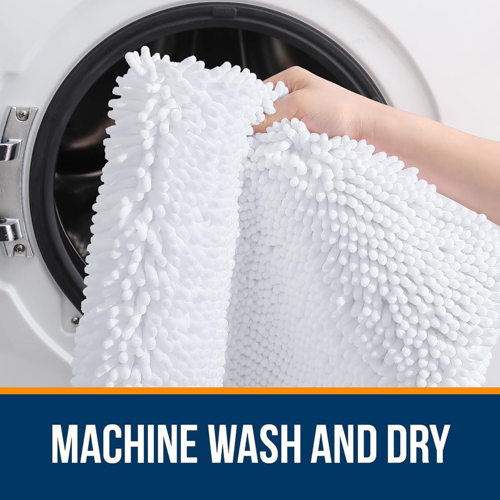 OLANLY Large Chenille Bathroom Rugs - Extra Soft & Absorbent | 70x46, Quick Dry, Machine Washable, White
