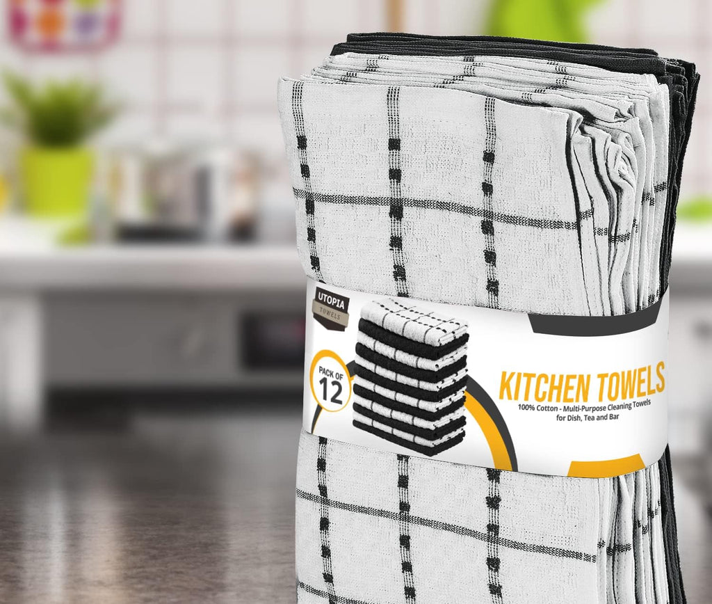 Utopia Towels | 12-Pack Kitchen Towels - Super Soft & Absorbent 100% Cotton, 15 x 25 Inches, Black