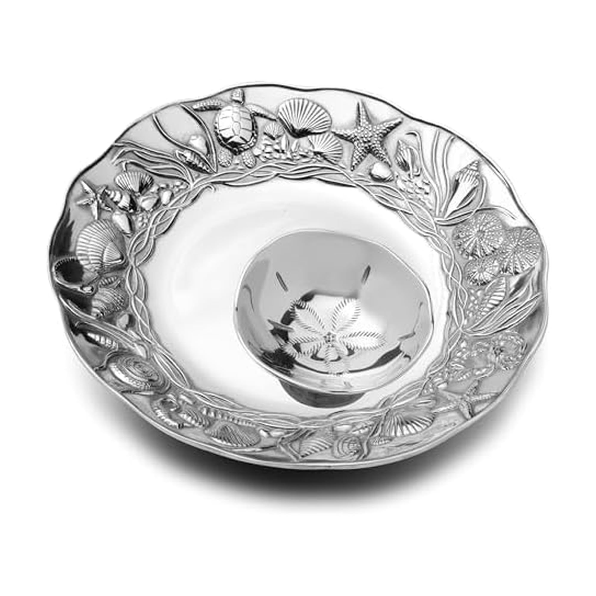 Wilton Armetale Coastal 2-Piece Chip And Dip Serving Set, 13.75-Inch, Large, Silver
