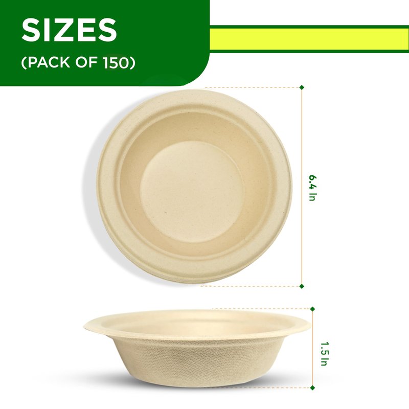 Homelance Compostable Bowls 12 OZ/350ml 150Pcs – Bamboo & Bagasse Disposable Bowls for Hot Soup-Temperature Resistant & Microwave Safe – Paper Bowls Disposable for Daily Meals