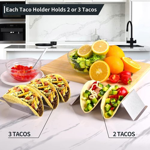 Taco Holder 36 Packs - Stainless Steel Taco Holders Set of 36 by GEIKR, Oven & Dishwasher & Grill Safe Taco Trays, Each Metal Taco Stands for 3 Tacos, Stylish Taco Rack with Handles