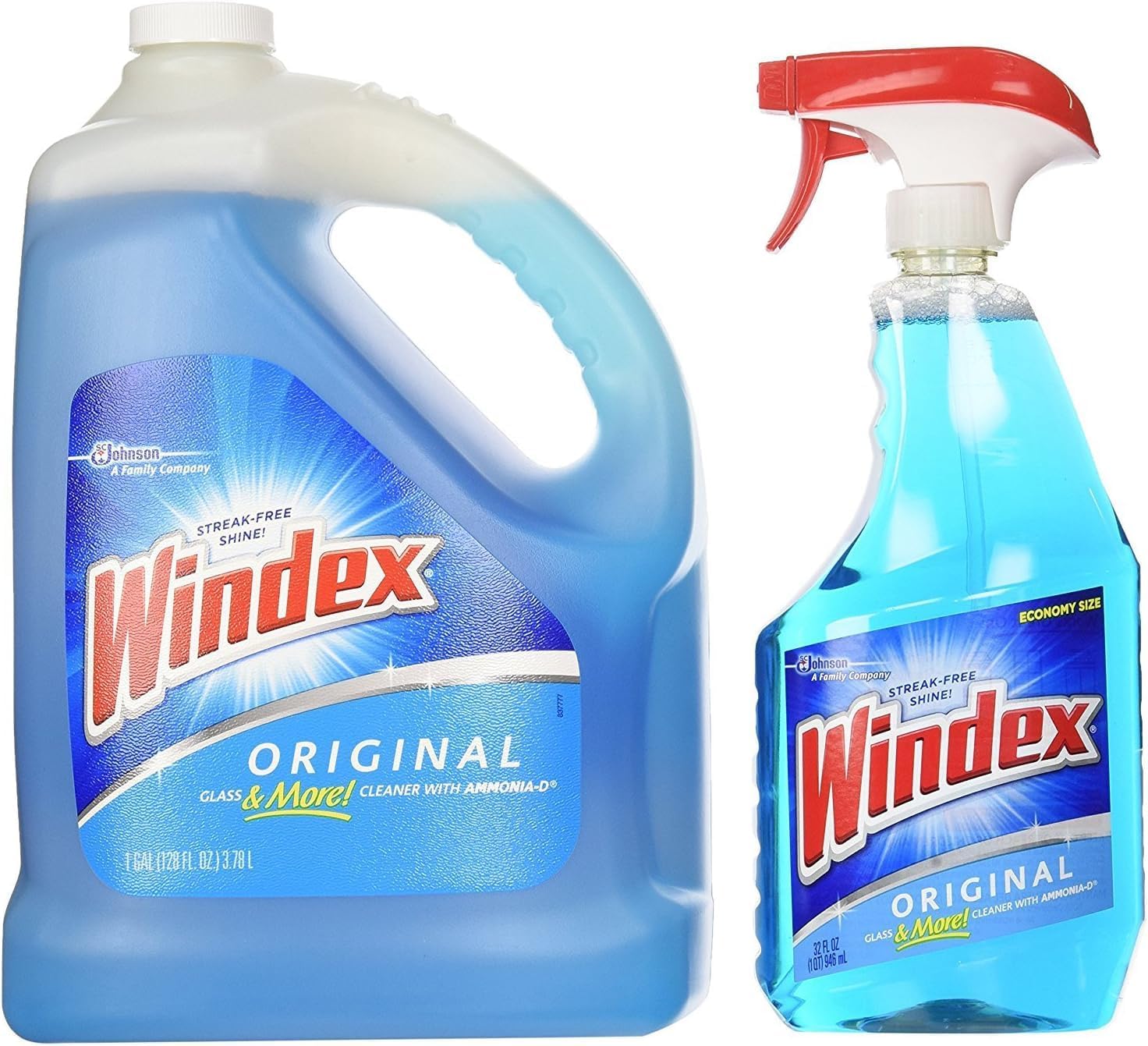 Windex Original Glass Cleaner - 1 Spray Bottle + 128 Fl. Oz Refill | Total 160 Fl. Oz for Streak-Free Shine