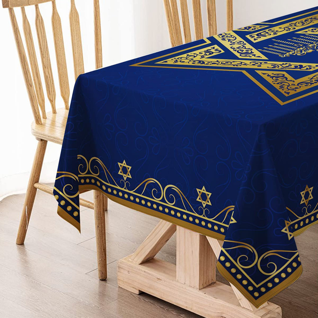 Hafangry Passover Hanukkah Tablecloth Jewish Chanukah Star of David Table Decoration Menorah Festival Day Home Kitchen Dining Room Indoor Outdoor Table Decor-60×84inch