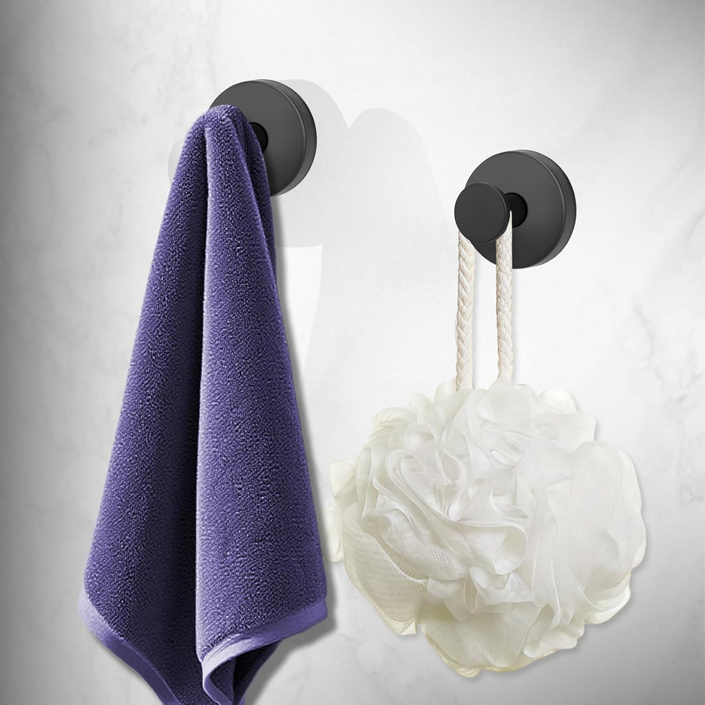 Skiennix Suction Cup Hooks - Waterproof No-Drill Bathroom & Shower Organizer | Black, 4-Pack