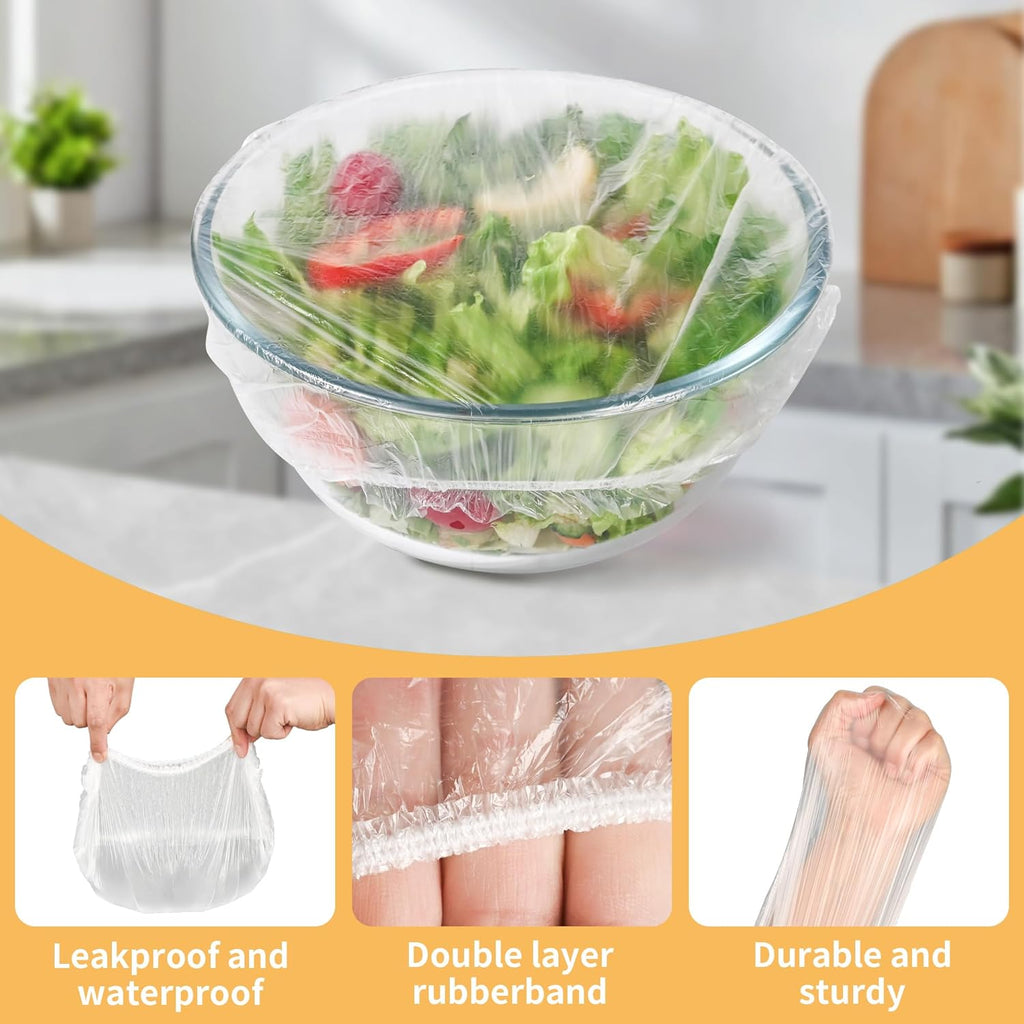 Skiennix 200 Bowl Covers - Large Elastic Reusable Shower Caps for Food Storage | BPA-Free Plastic Wrap