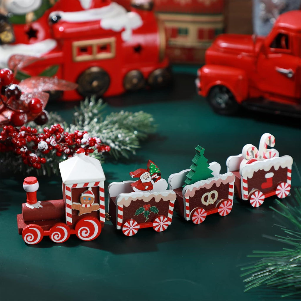 Yulejo Christmas Train | Painted Wooden Decoration for Mini Tree | Santa Claus Red Ornament