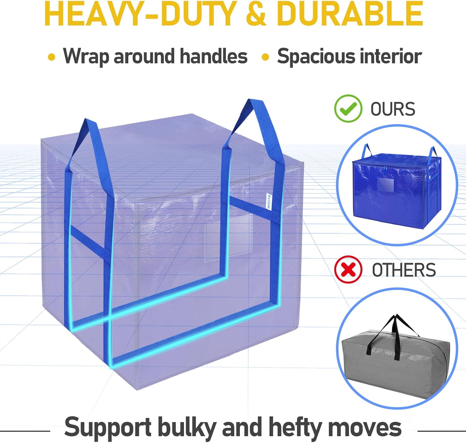 TICONN Extra Large Moving Bags - Heavy-Duty Storage Totes with Zippers & Handles | 45 Gallon (2 Pack)