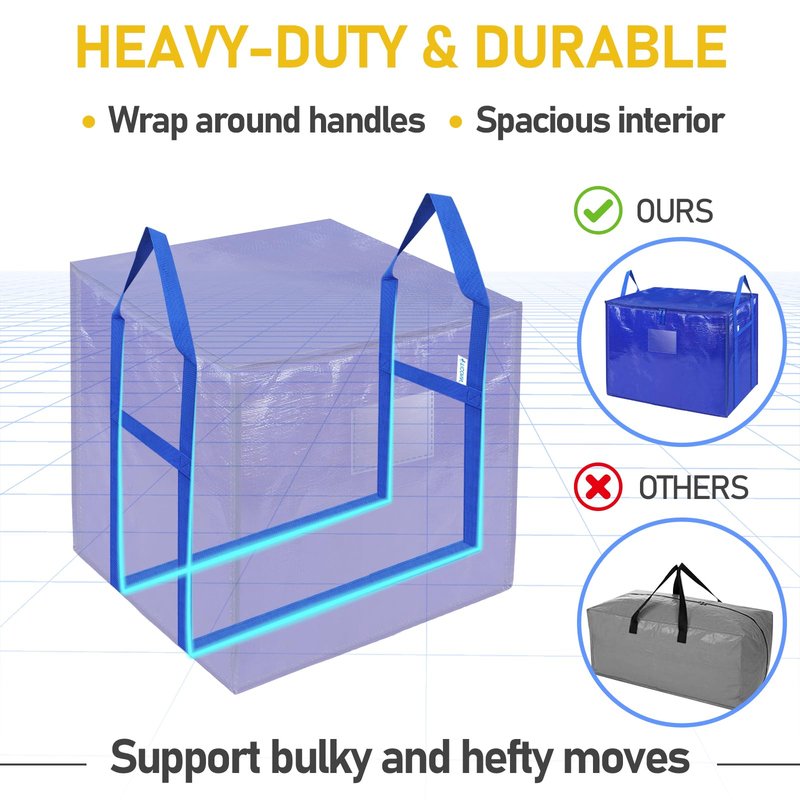 TICONN 6 Pack Extra Large Moving Bags with Zippers & Carrying Handles, Heavy-Duty Storage Tote Moving Boxes for Space Saving (6 PK, 60 Gallon)