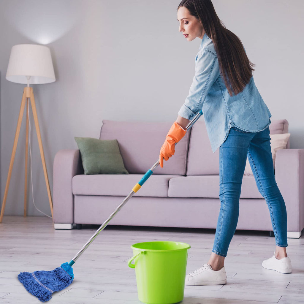 SEEWEY 16 Pcs Commercial Mop Head Replacements 27.6 Inch Blue Looped End Heavy Duty Mop Heads Cotton String Industrial Cleaning Washable Mophead Refills for Commercial Industrial Home Cleaning