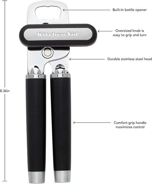 KitchenAid Multifunction Can Opener - 8.36-Inch Black Bottle Opener for Effortless Use
