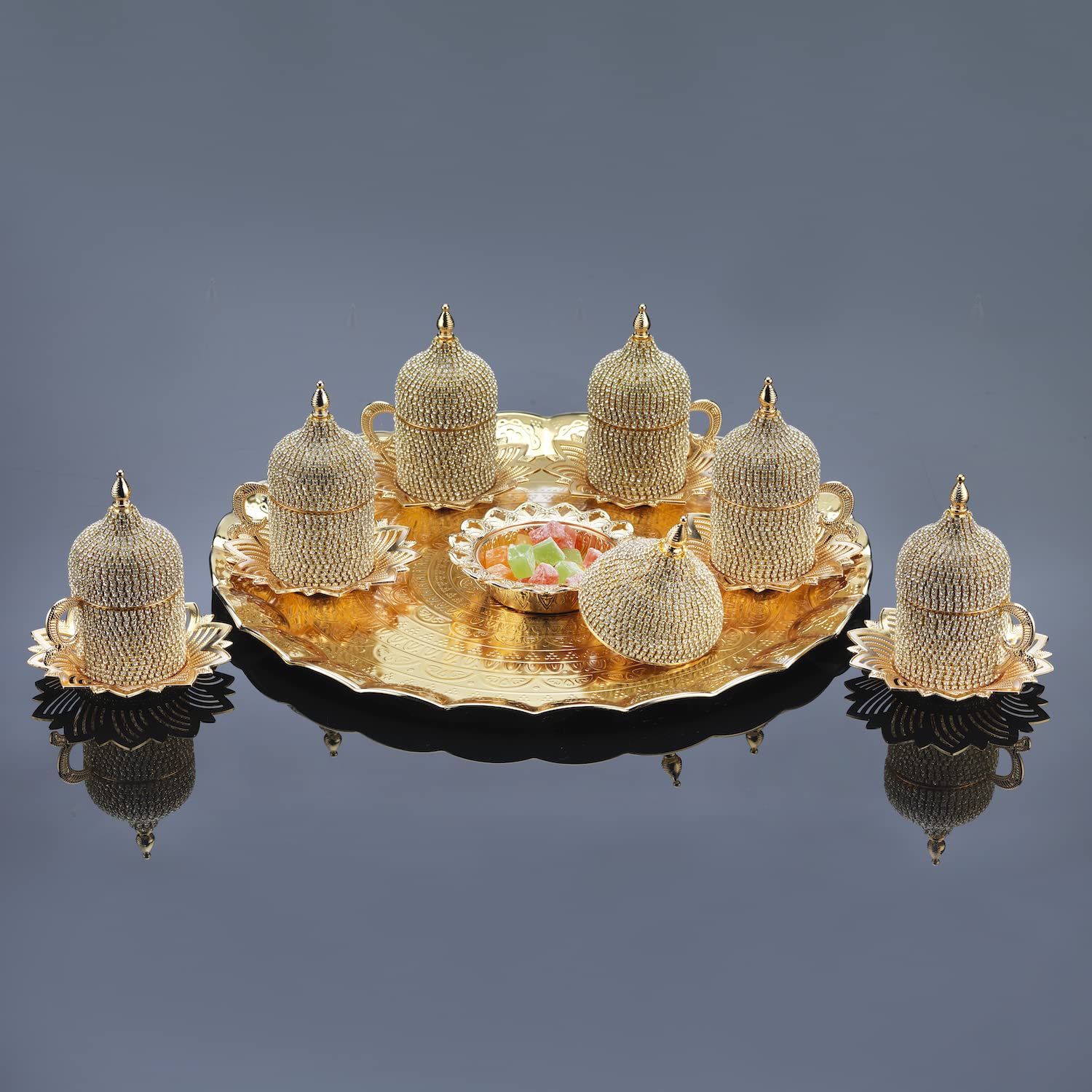 Serving Tray, Coffee Tea Serving Metal Wavy Round Tray 14''(Inches) | Mr Zoni (Gold)