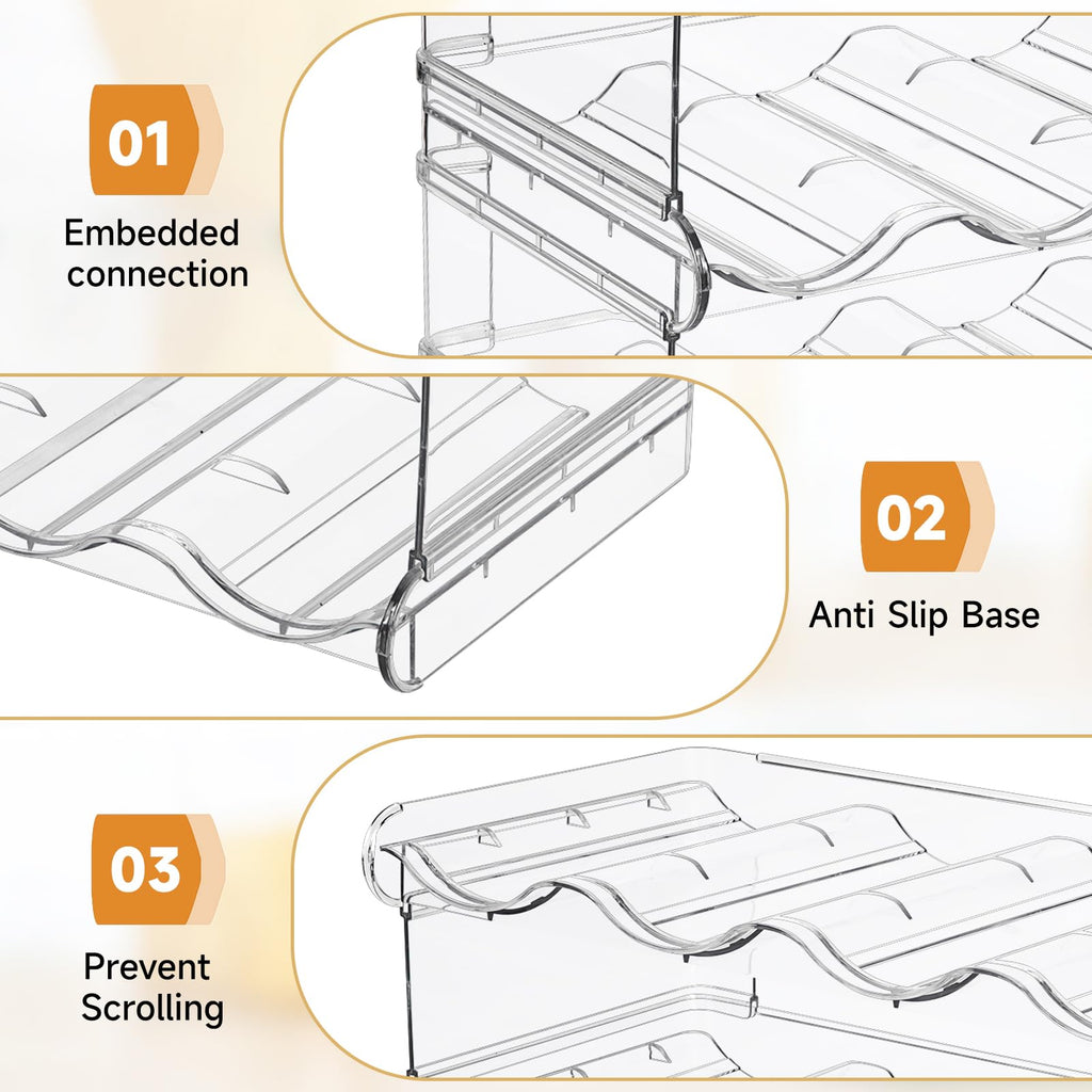 Stackable Water Bottle Organizer, SPOSPO Large Compartment Water Bottle Holder, 2 Tier Clear Water Bottle Organizer for Cabinet, Water Bottle Rack for Kitchen Organization and Storage - Hold 8 Bottles