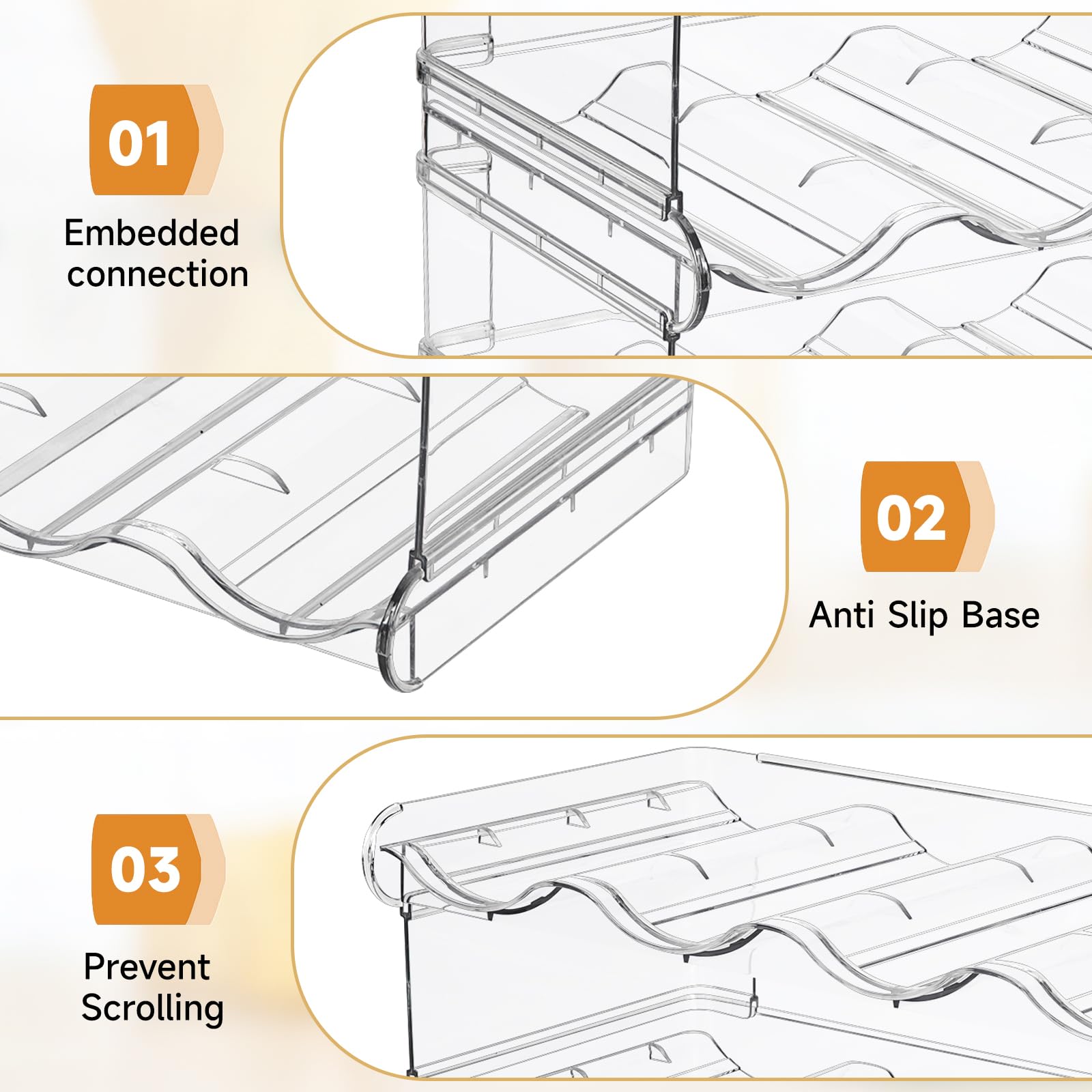 Stackable Water Bottle Organizer, SPOSPO Large Compartment Water Bottle Holder, 2 Tier Clear Water Bottle Organizer for Cabinet, Water Bottle Rack for Kitchen Organization and Storage - Hold 8 Bottles