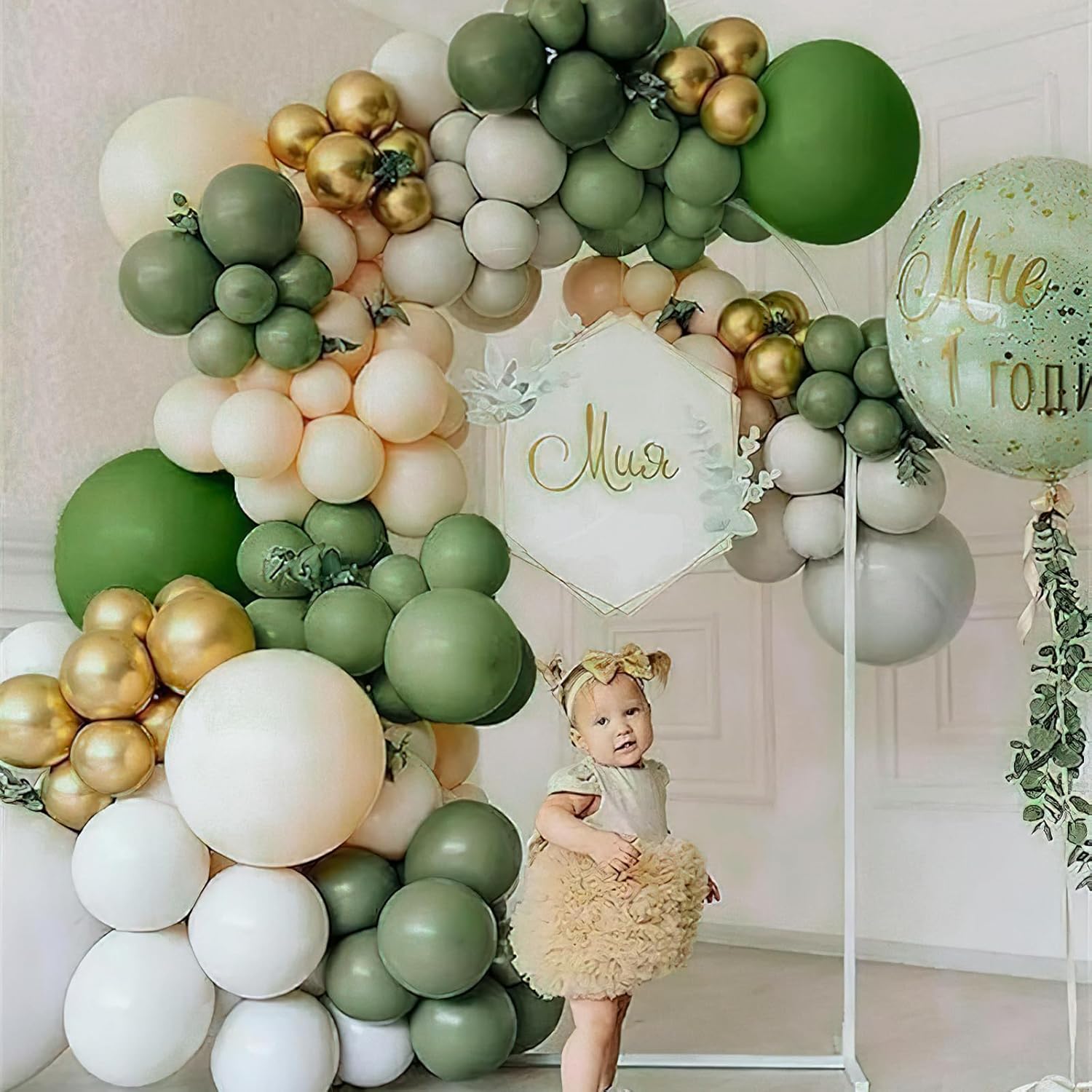 PartyWoo Sage Green Balloons - 140-Piece Boho Balloon Arch Kit for Jungle Birthday Decor | 5-12 Inch Sizes
