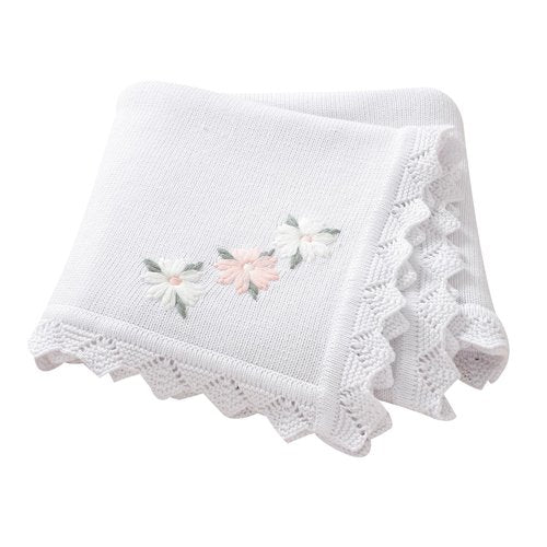 LAWKUL Baby Blanket 100% Traceable Cotton Knit Receiving Blankets Soft Swaddle for Newbron Boy Girls 40"x30" White Floral