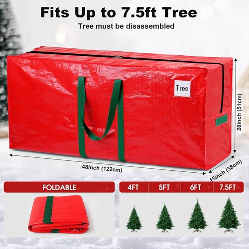 EverMerry Christmas Tree Storage Bag - Heavy Duty Waterproof Bag for 7.5 Ft Artificial Trees | Red
