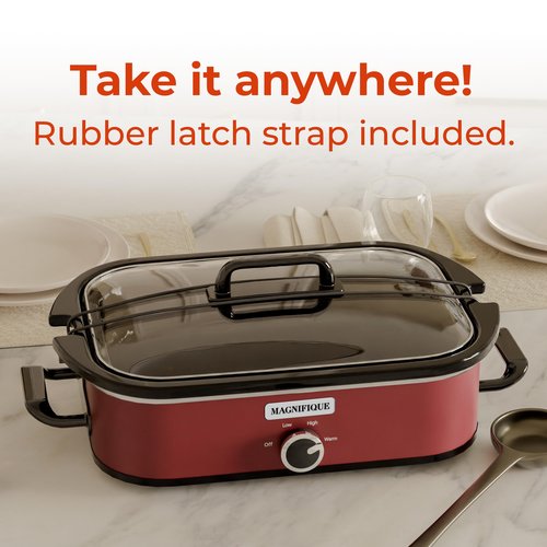 [NEW] MAGNIFIQUE 4-Quart Slow Cooker with Casserole Manual Warm Setting - Perfect Kitchen Small Appliance for Family Dinners, Dishwasher Safe Crock, Red