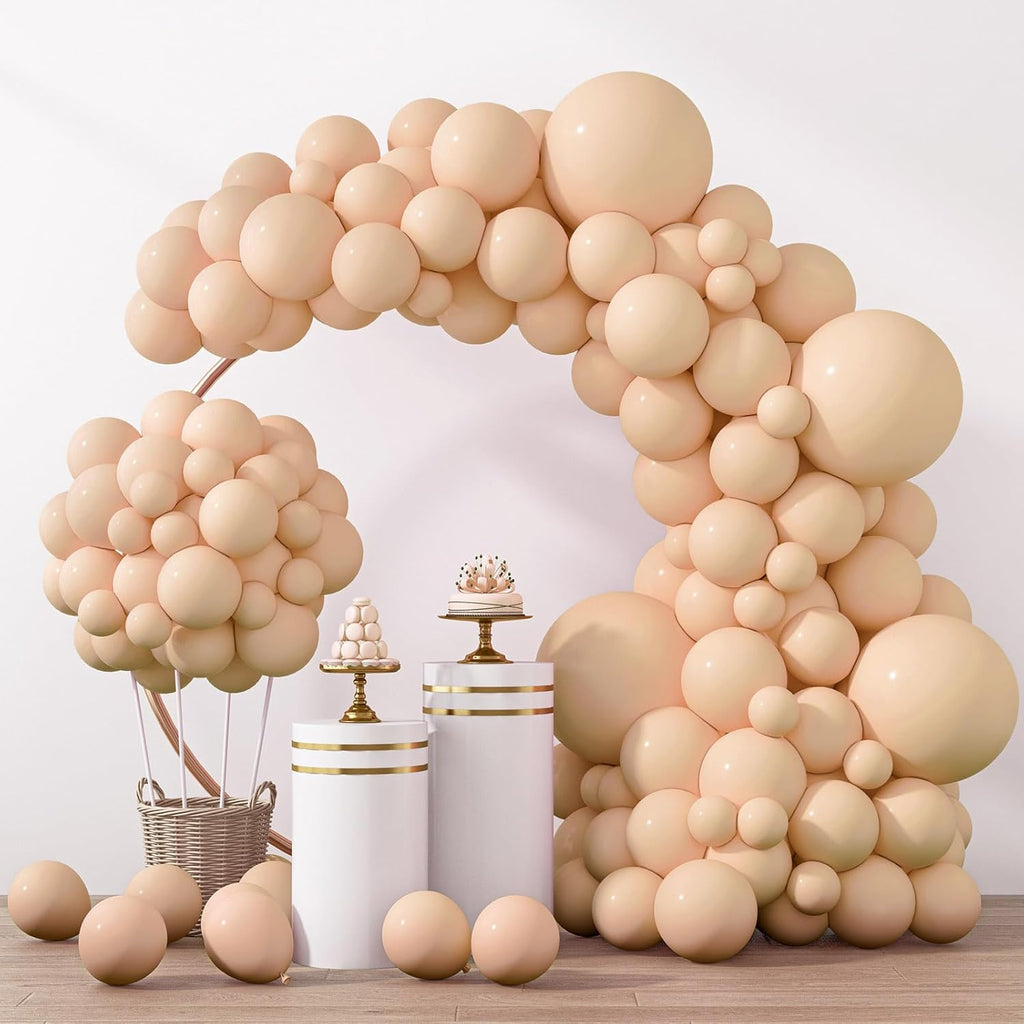 RUBFAC Nude Balloon Garland Kit - 129pcs in Various Sizes | Boho Beige & Apricot for Parties, Gender Reveals, Weddings