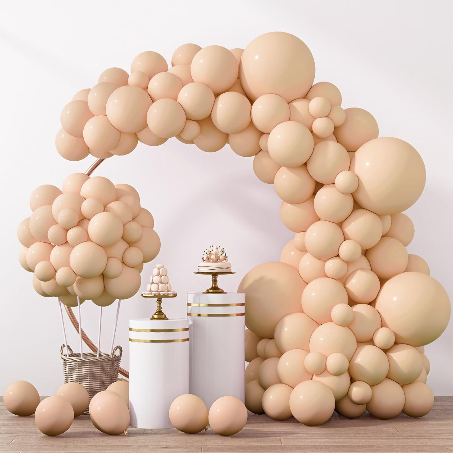 RUBFAC Nude Balloon Garland Kit - 129pcs in Various Sizes | Boho Beige & Apricot for Parties, Gender Reveals, Weddings