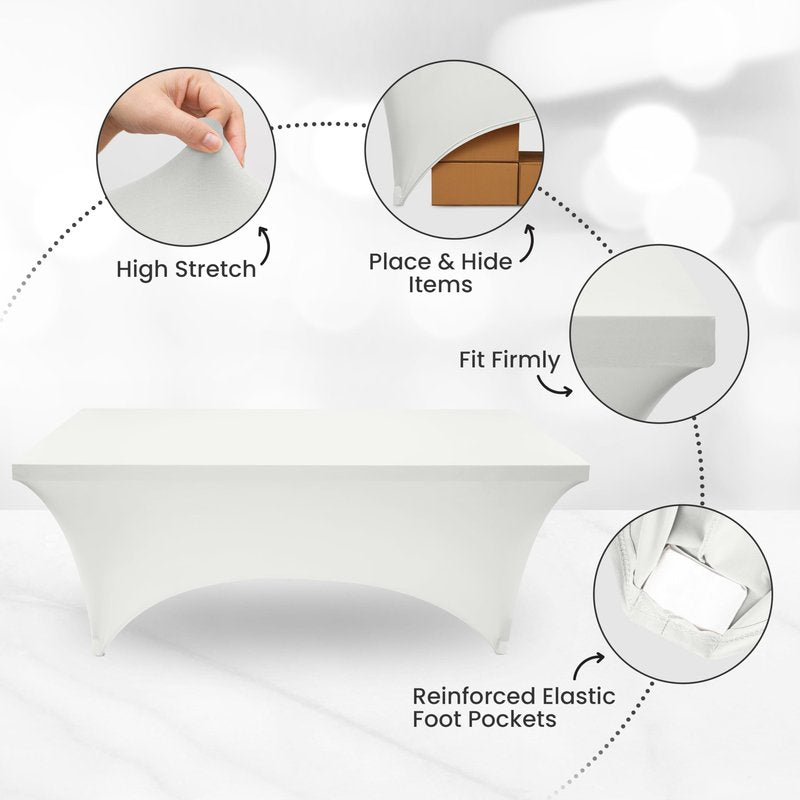Utopia Kitchen Spandex Tablecloth 1 Pack [8FT, White] Tight, Fitted, Washable and Wrinkle Resistant Stretch Rectangular Patio Table Cover for Event, Wedding, Banquet & Parties [96Lx30Wx30H Inch]