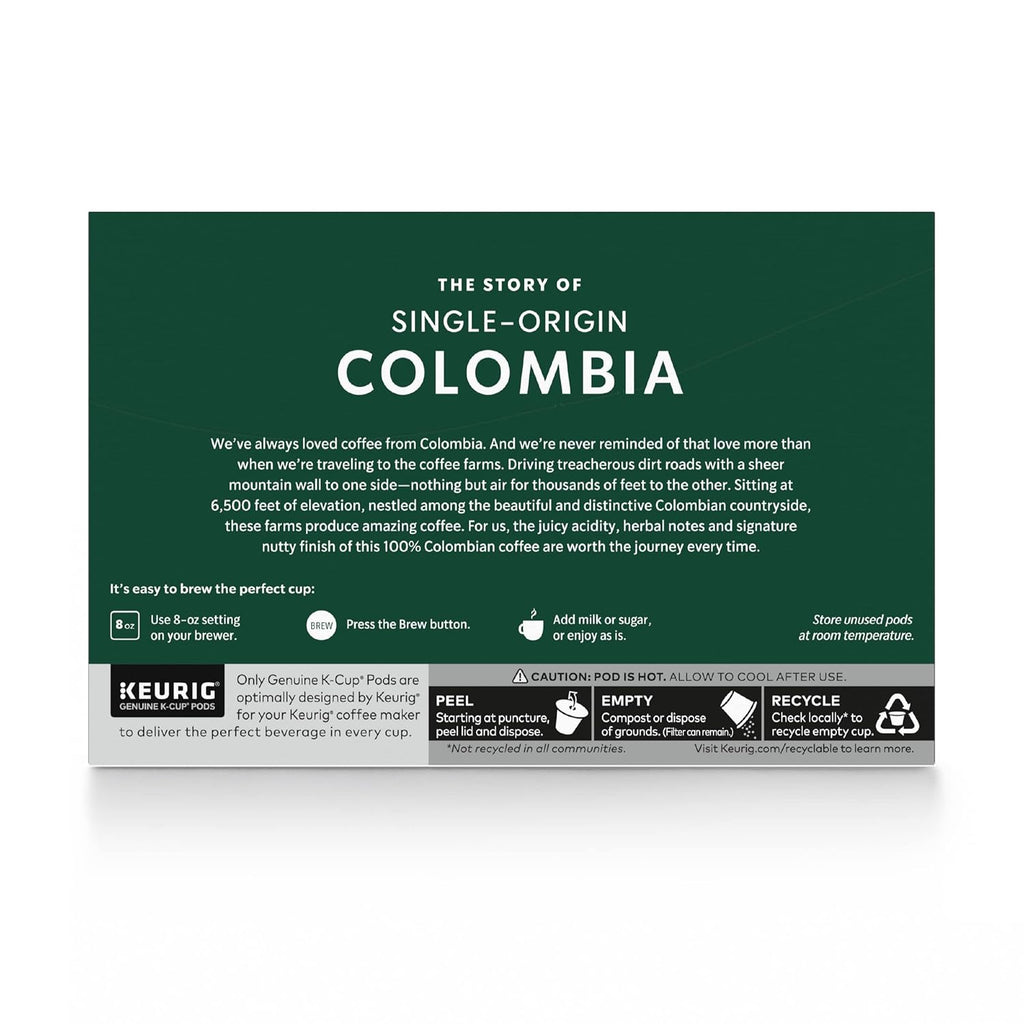 Starbucks K-Cup Coffee Pods - Medium Roast Colombian Coffee, 100% Arabica | 10 Pods Per Box