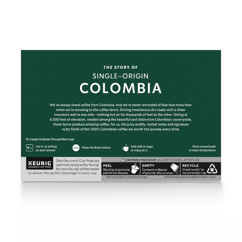 Starbucks K-Cup Coffee Pods, Medium Roast Coffee, Colombia, 100% Arabica, 1 box (10 pods)