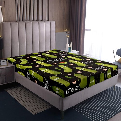 Erosebridal Pickle Fitted Sheet Kawaii Cucumber Kids Bed Sheets Dill Pickle Sheet Twin Love Heart Decor Bed Cover for Boys Girls Teens Bedroom Decor
