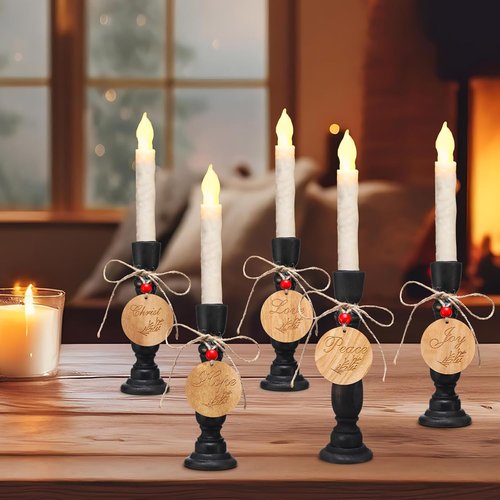 Cinnvoice Christmas Candle Holders Set - Rustic Wood Table Centerpiece | 8.26'' & 7'' with Peace, Love, Hope, Joy Tags