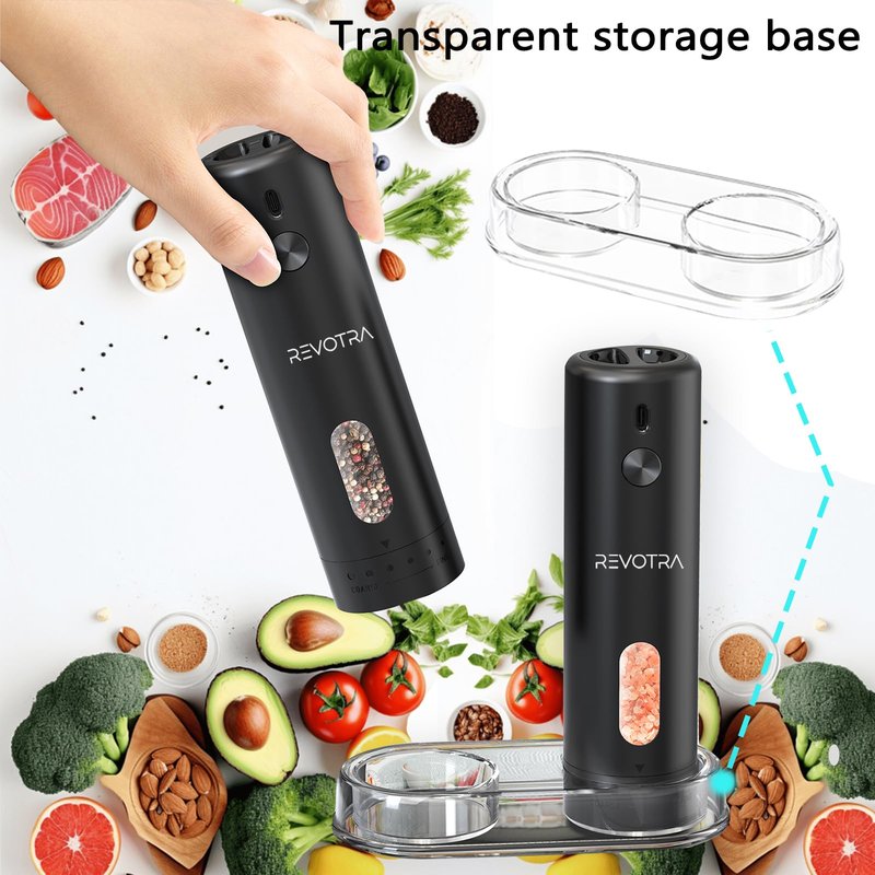 Electric Salt and Pepper Grinder Set, Rechargeable Automatic Salt and Pepper Shakers with 6 Adjustable Coarseness, Christmas Gift, Larger Capacity, LED Light, One-Handed Operation, 2 Packs