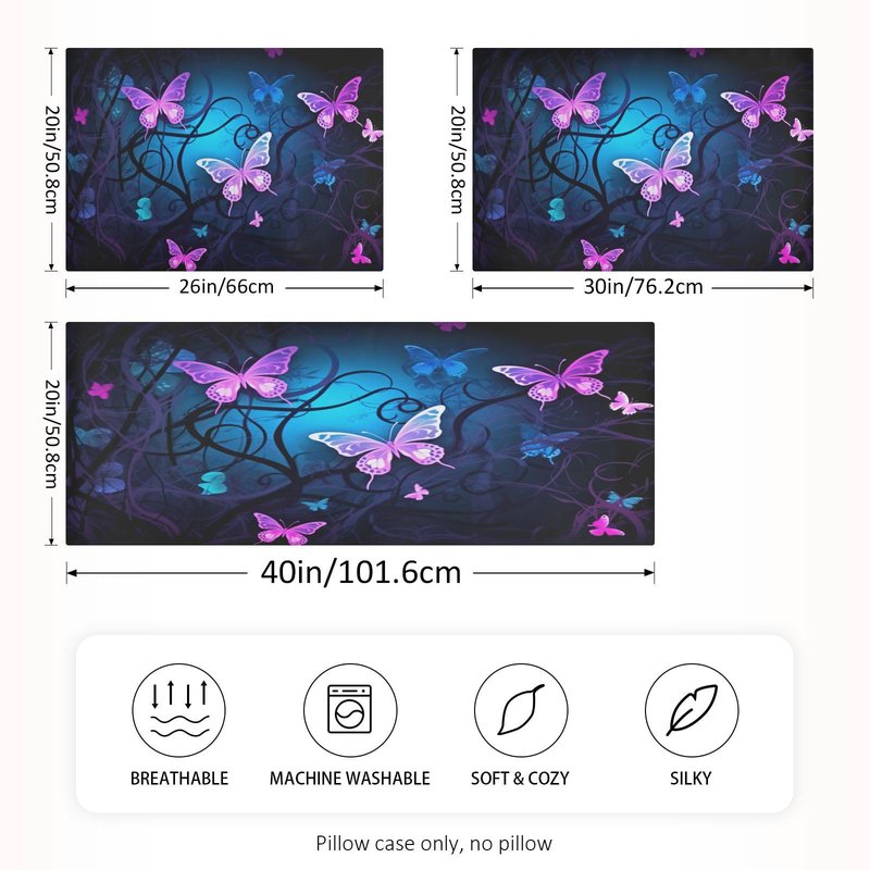 YETTASBIN Purple Blue Butterfly Satin Pillowcase, Soft Breathable Silk Pillow Case with Envelope Closure for Hair and Skin, Standard Size 26 x 20 Inch
