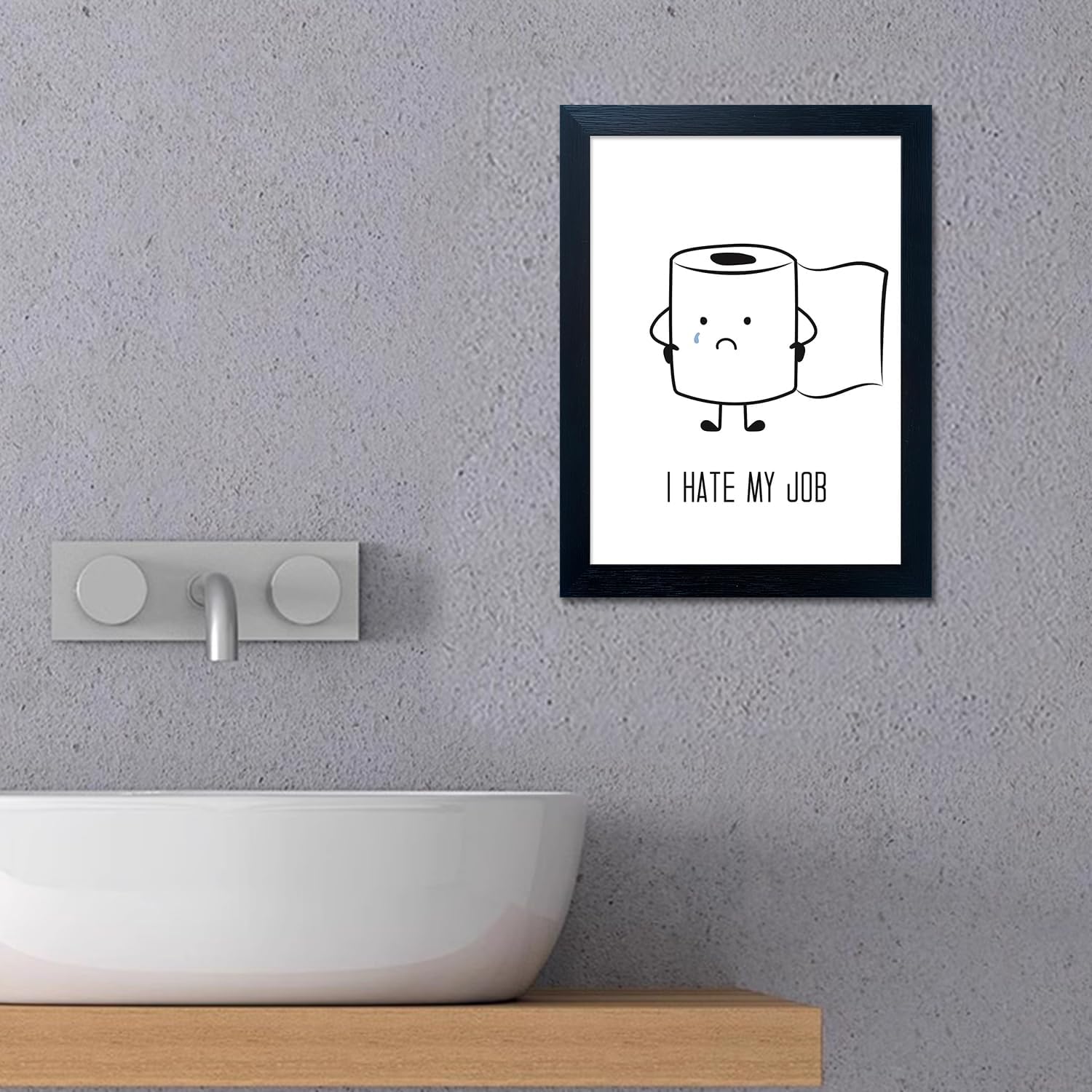 Regine Switzerland Black and White Bathroom Wall Art - Humorous Toilet Paper Canvas Print | Framed Decor