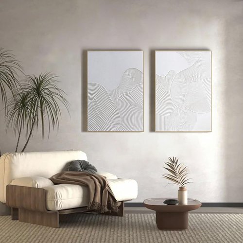 Framed Neutral Abstract Wall Art by [Brand Name] - Large 3D Curve Canvas Decor | 2-Piece Set, 28 x 40 Inch, Ready to Hang for Living Room, Bedroom, Office