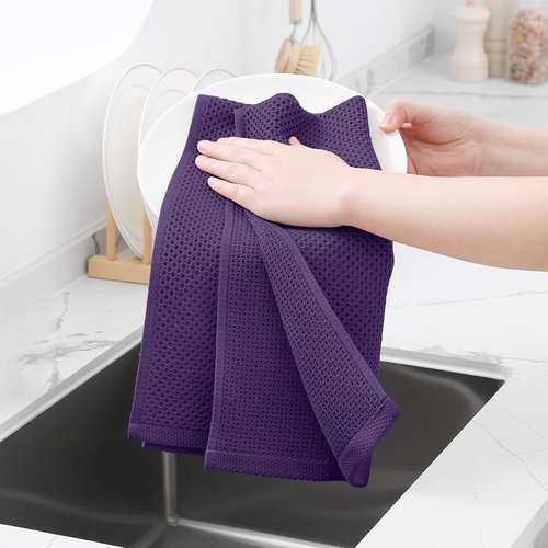 Homaxy Kitchen Dish Towels - Ultra Soft 100% Cotton Waffle Weave, Quick Drying, 13 x 28 Inches, 12-Pack, Eggplant