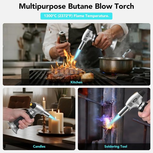 Butane Torch Lighter - Premium Quality Jet Flame with Refill Kit | 1.9oz (100ml), Black