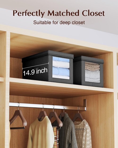 Homsorout Collapsible Storage Bins - Foldable Decorative Boxes with Lids, 15-Inch, 5-Pack, Black