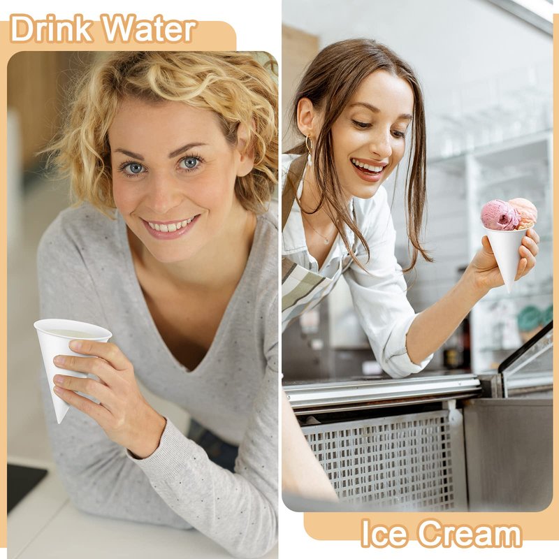 Roshtia 2400 Pcs Paper Cone Cups Thicken Disposable Cone Cups for Shaved Ice, Slushies Water Cooler Dispenser, White (4 oz)