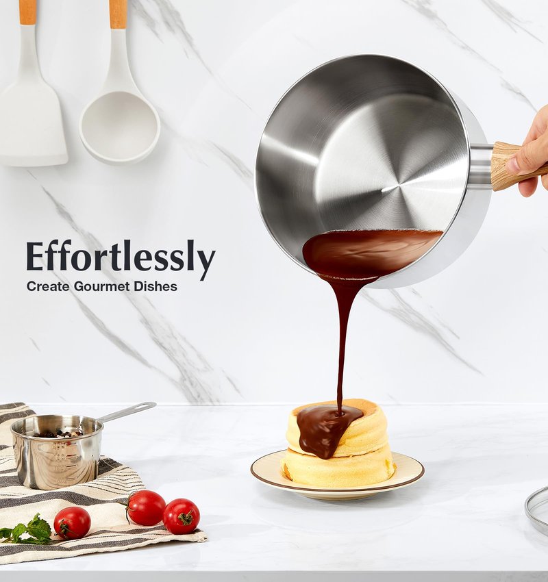 KOCH SYSTEME CS 2 Quart Sauce Pan with Lid, Stainless Steel Saucepan with Heat-resistant Bakelite Handle, Saucepan with Lid, Stainless Steel Pot 2QT, Stainless Steel Sauce Pan, Induction Compatible