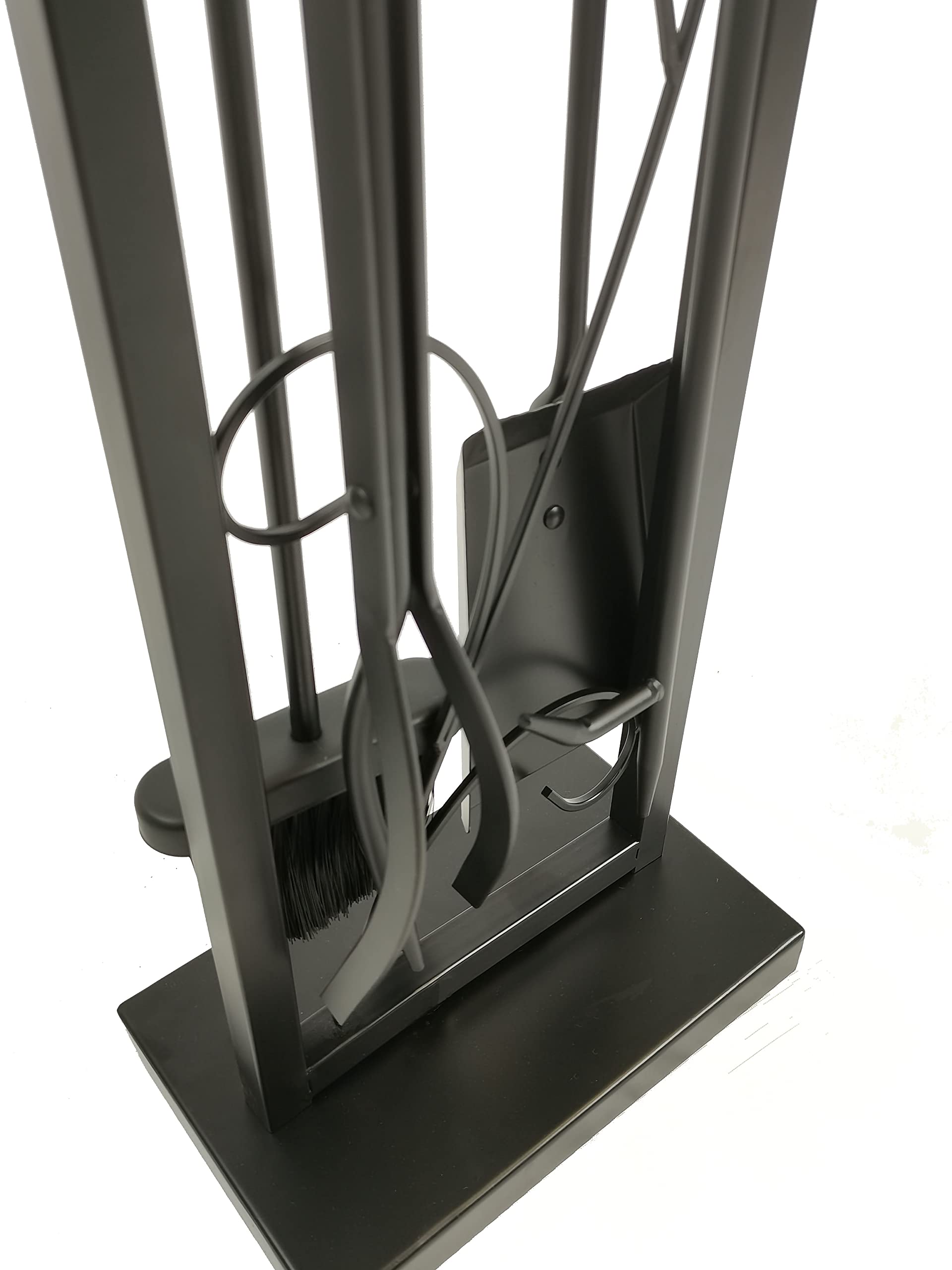 Lizh Metalwork 5 Piece Black Steel Fireplace Tool Set Fireplace Tool Furnace Accessory Kit,Fire Place Set Tools Include Poker,Tongs, Shovel,Brush and Stand Accessories Set,Black