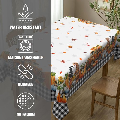 yrhsnclsdg Fall Tablecloth Thanksgiving Tablecloths Rectangular 60x102 Inch, Autumn Harvest Plaid Truck Gnome Pumpkin Table Cover Waterproof for Fall Thanksgiving Dinning Table Decorations