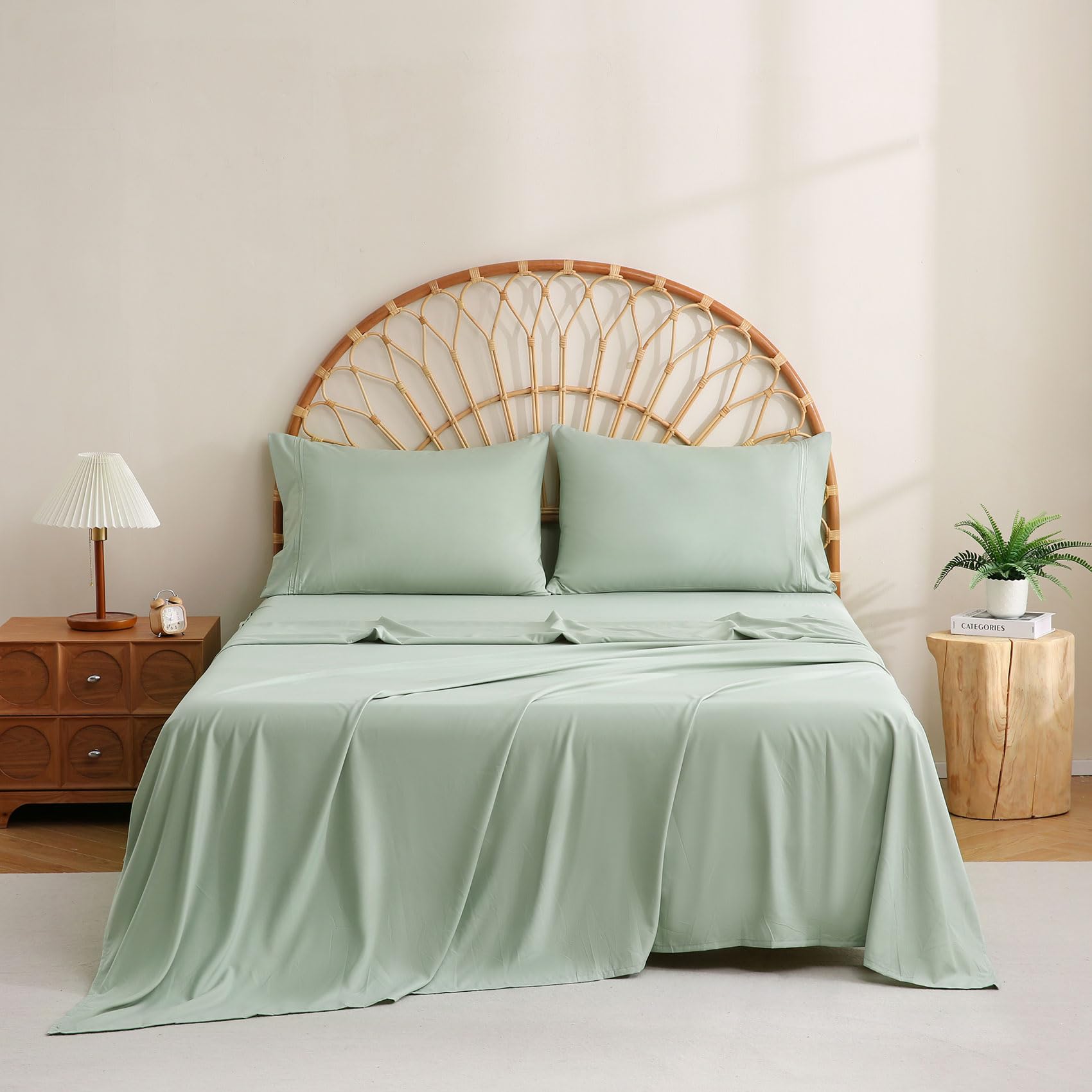 JSD Sage Green Twin Sheet Set with Side Pocket Corner Straps, 3 Piece Soft Kids Microfiber Bed Sheets Extra Deep Pocket