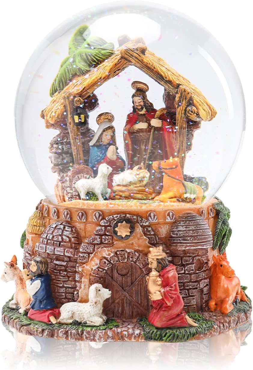 Taman Christmas Nativity Snow Globe - Musical Glittering Lighted Tabletop Décor for the Holidays