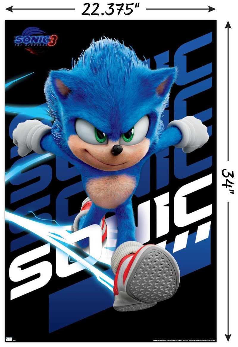 Sonic The Hedgehog 3 - Sonic Wall Poster, 22.4L" x 14.7W", Black Framed Version