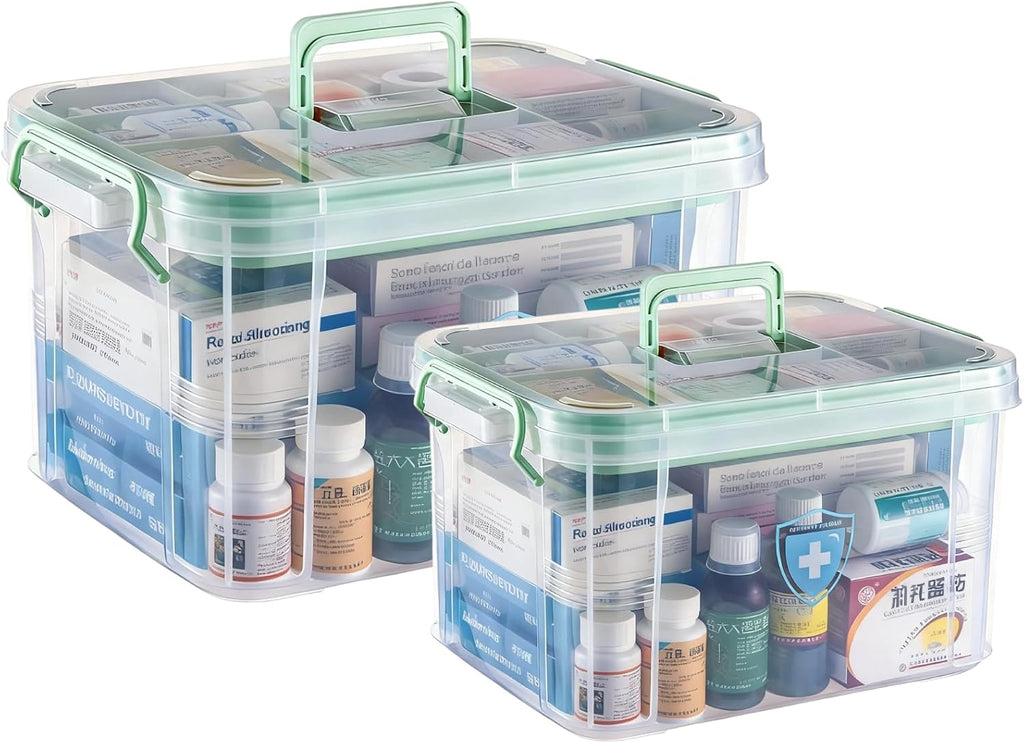 UNITED FLAMES Clear Medicine Storage Box - 2-Pack First Aid Organizer with Locking Lid & Removable Tray
