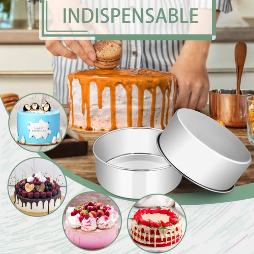 E-far 9½ x 3 Inch Round Cake Pans, Stainless Steel Deep Cake Baking Pan Tin for Birthday Wedding Party Chiffon Cheesecake, Healthy & Non-Toxic, Straight Side & Dishwasher Safe - Set of 2