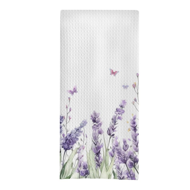 GCFET Spring Waffle Kitchen Towels - Purple Lavender Flower Hand Towels, Floral Decorative Tea Towels for Farmhouse Kitchen Bathroom (16x24)