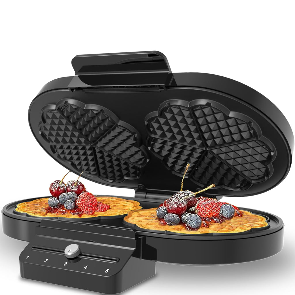 Electric Heart-shape Waffle Maker: 5-Temp Control & Fast Heating - White Round Shape with Non-Stick Scratch-Resistant Coating for Belgian Waffles （Single-plate）