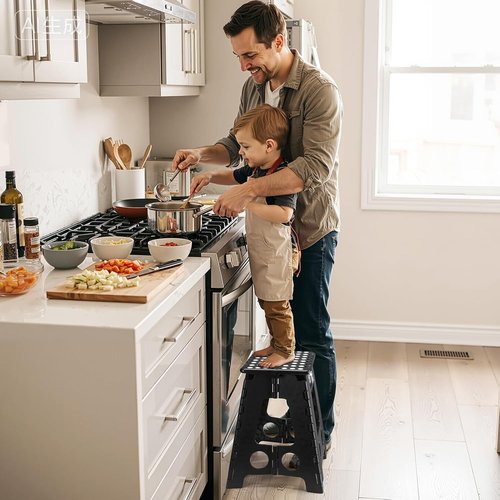 Delxo 16 Inch Folding Step Stool - Portable Collapsible Design with Safety Lock | Non-Slip, Black, Supports Up to 400LBS