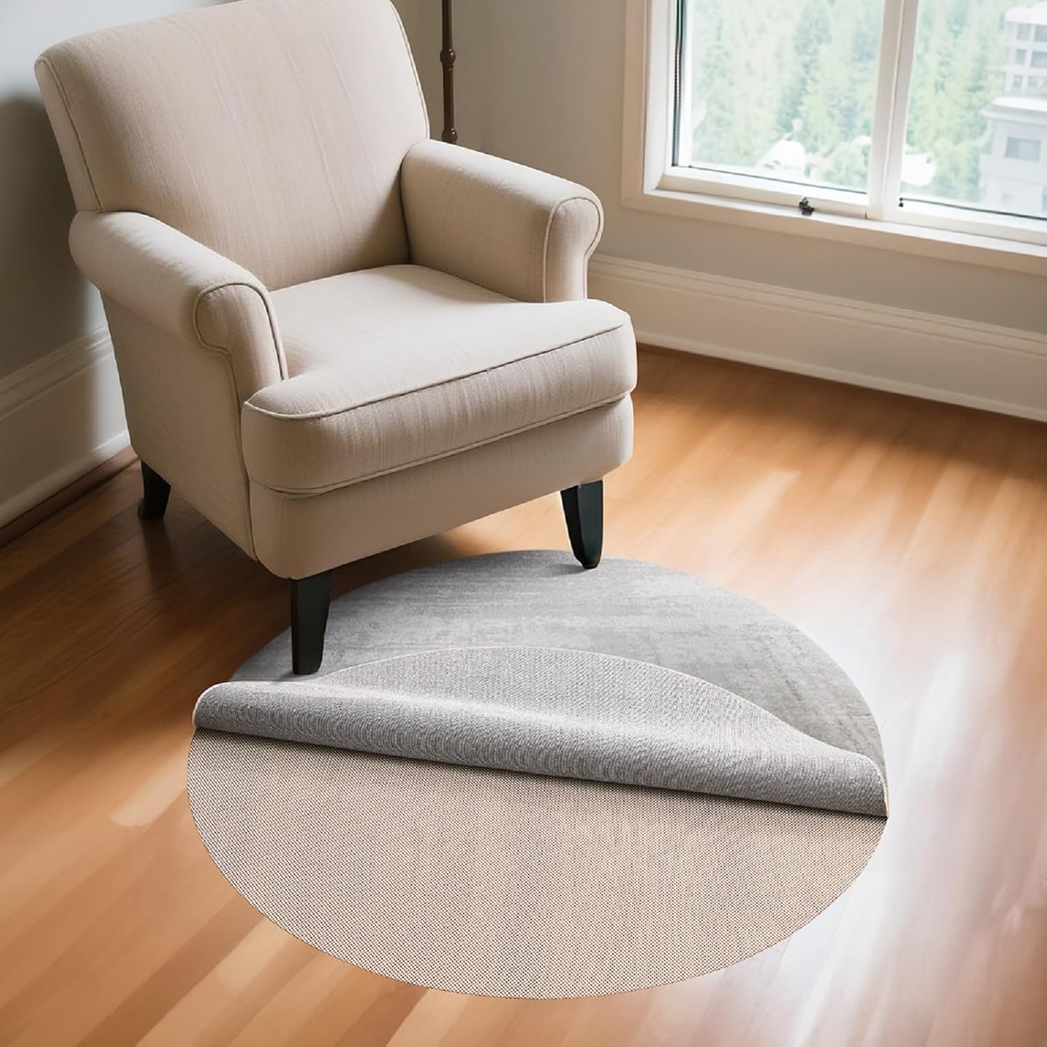 Veken Round Rug Pad Gripper - Non-Slip Circle Mat for Hardwood & Tile Floors | 2x2 Ft Size