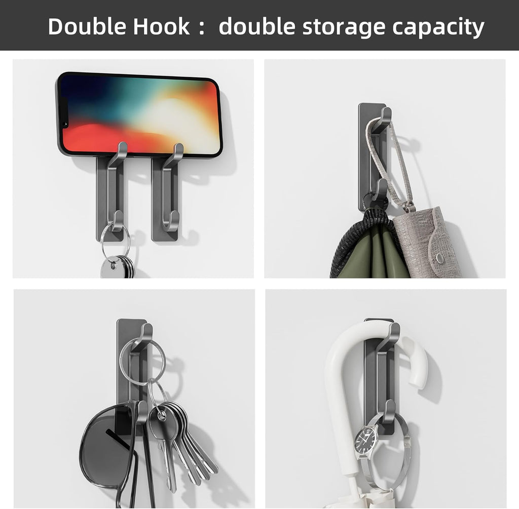 Pickpiff Wall Hooks - 13LB Strong Adhesive Coat & Towel Hangers | Grey 4 Pack